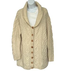 Handmade Cable Knit Sweater Fisherman Shawl Collar Womens Large Cardigan Buttons